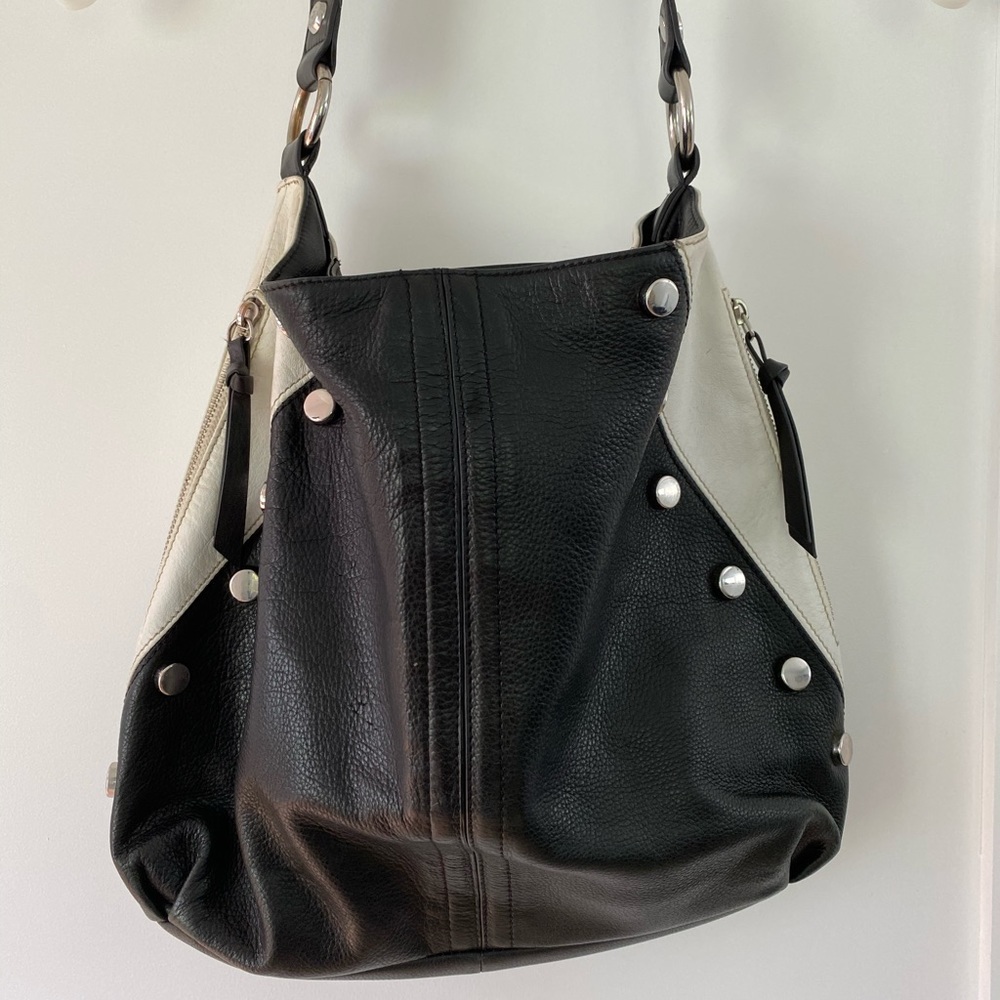 B. Makowsky Black & White Genuine Leather Handbag